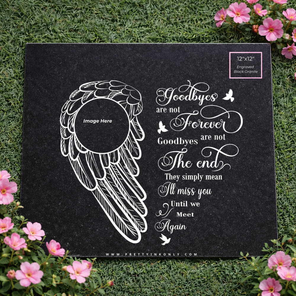 Goodbyes Memorial Black Granite (12x12)
