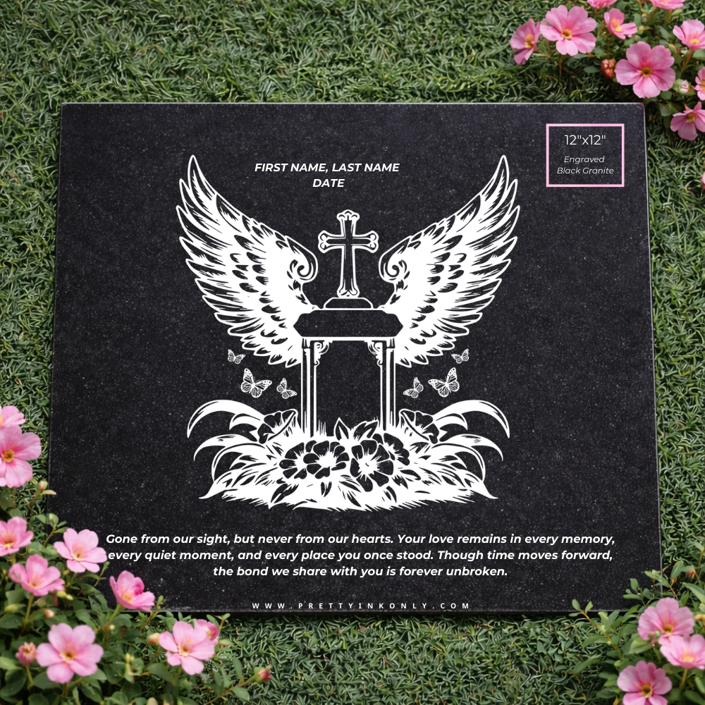 Cross Memorial Black Granite (12x12)