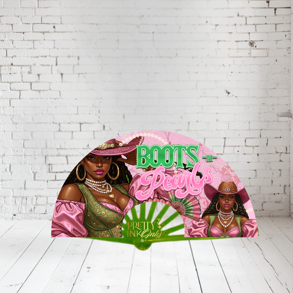 Boots and Pearls Pink Clack Fan